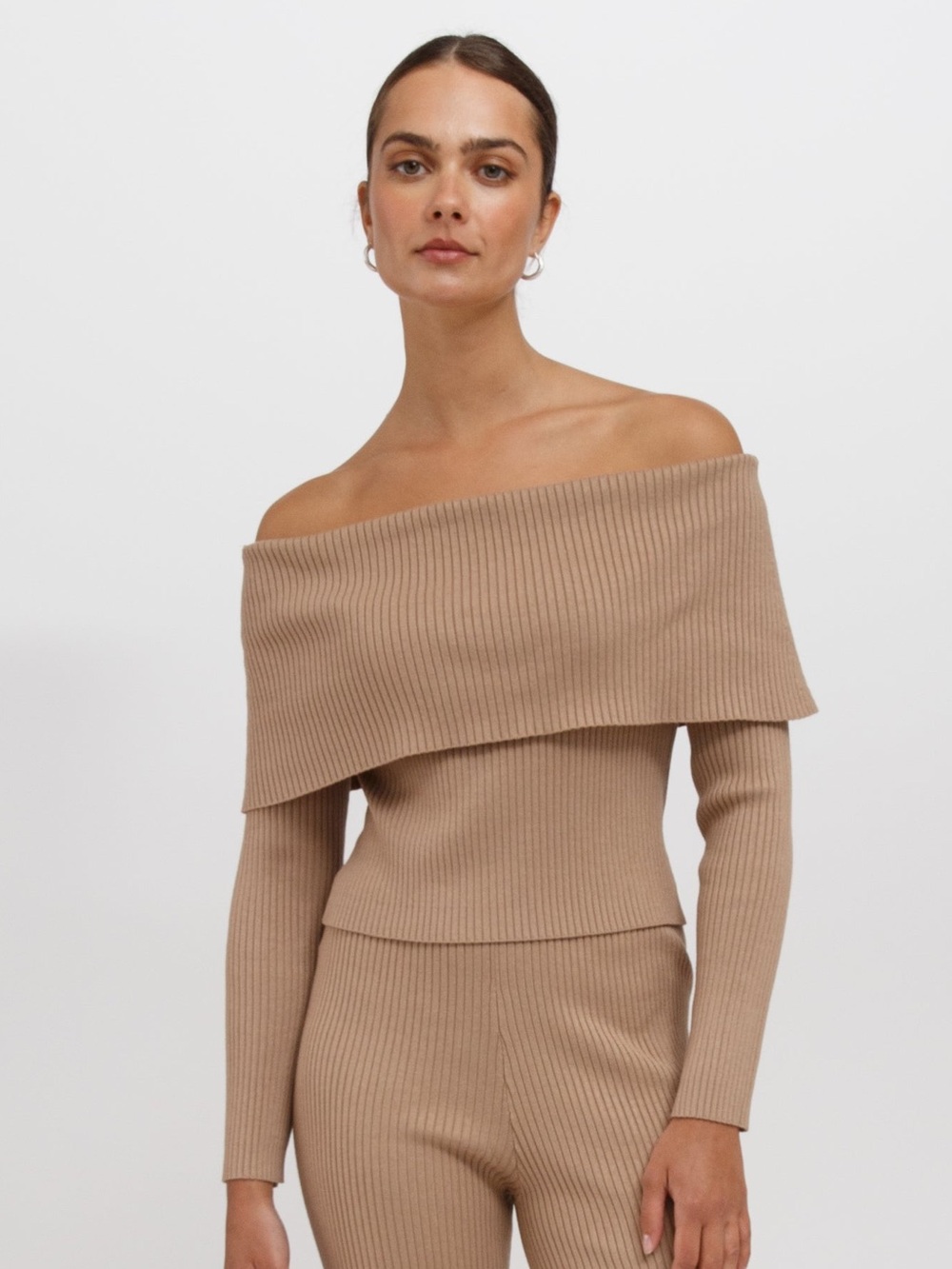 BTL Elle Off-Shoulder Ribbed Knit Sweater